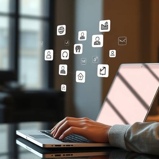 Image of a person using a laptop with marketing-related icons, representing the Digital Marketing course